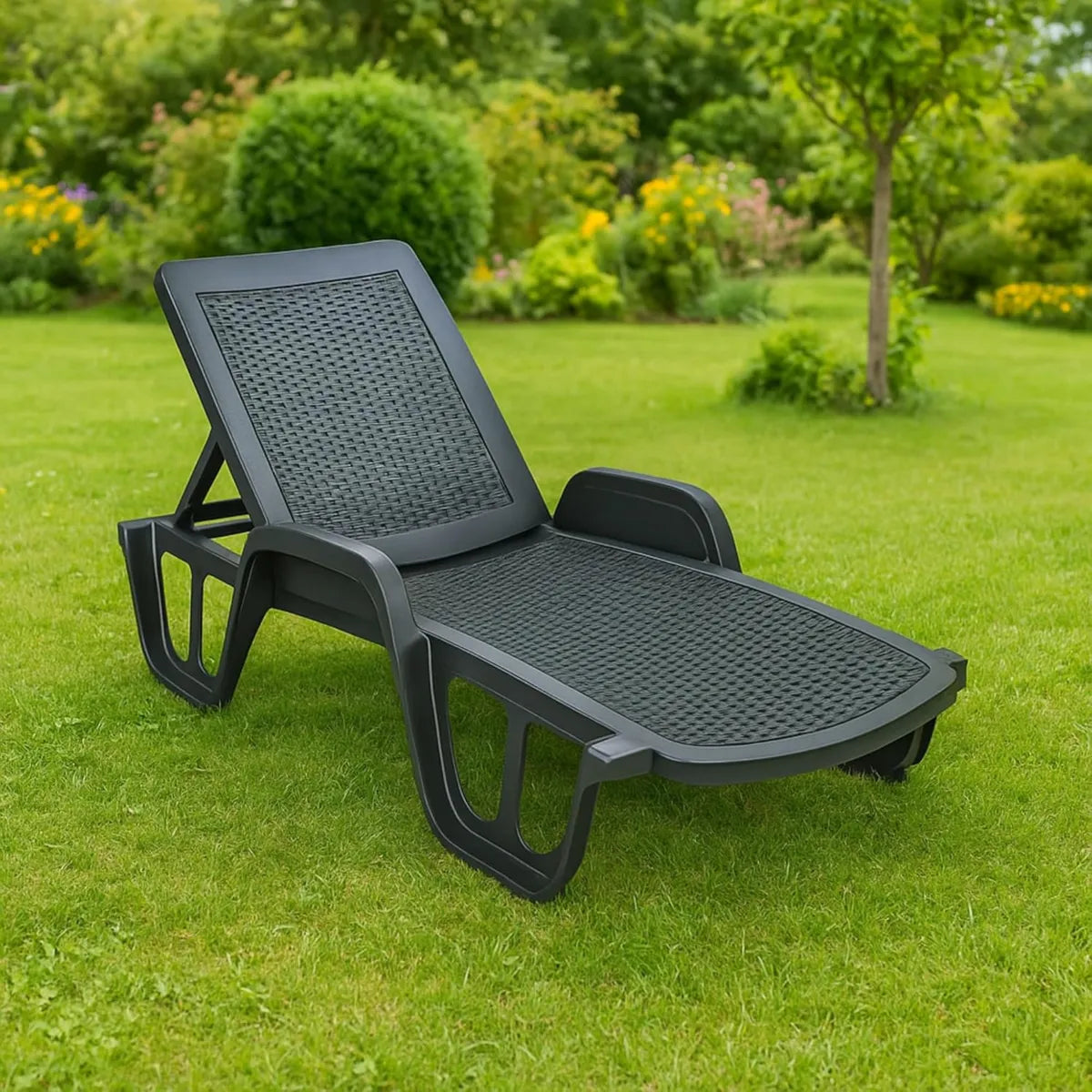 Sdraio da Giardino Milano con Braccioli, Lettino Regolabile per Esterno, Antracite, 192x71x100 cm, Made in Italy