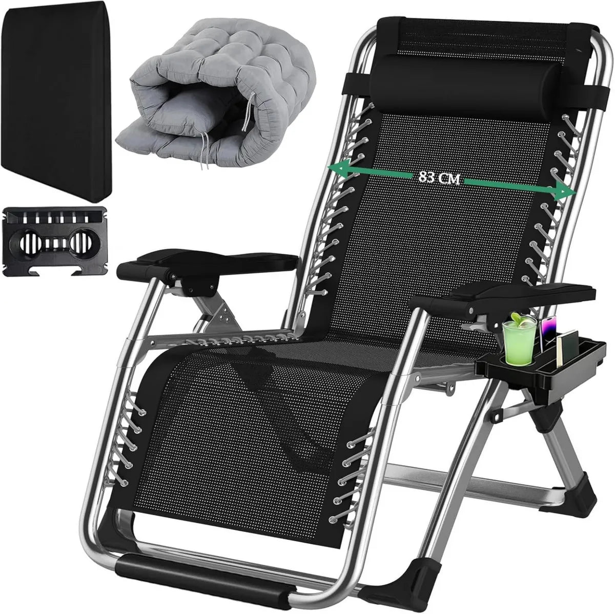 Lettino Sdraio Zero Gravity Pieghevole 83cm con Cuscino – Grigio