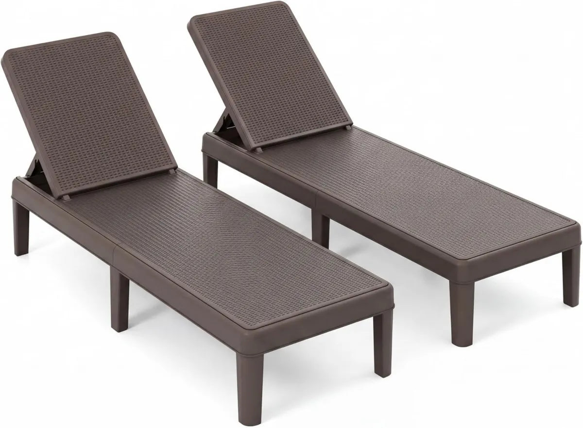 Lettino Prendisole Pieghevole da Giardino, Schienale Regolabile a 4 Posizioni, Max 150 kg, Sdraio per Esterno, Spiaggia e Terrazza, Colore Marrone, Set da 2