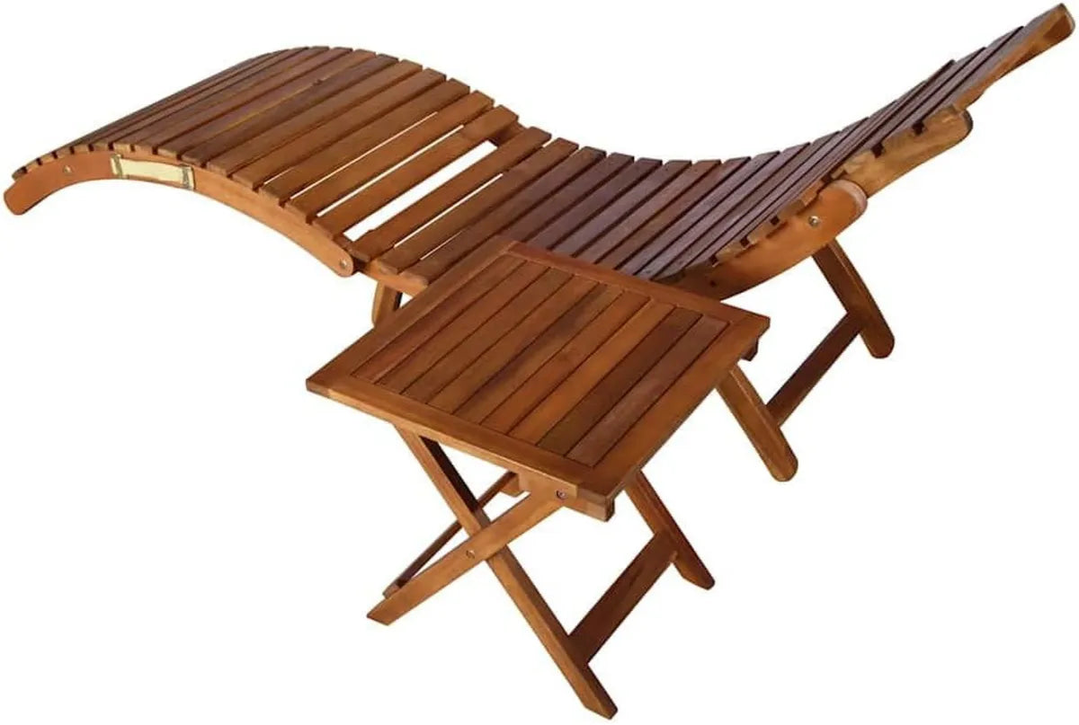 Sdraio pieghevole in legno di acacia con cuscino e supporto ergonomico