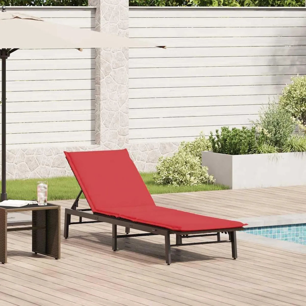 Sdraio da Giardino in Polyrattan Marrone con Cuscino Regolabile e Pieghevole
