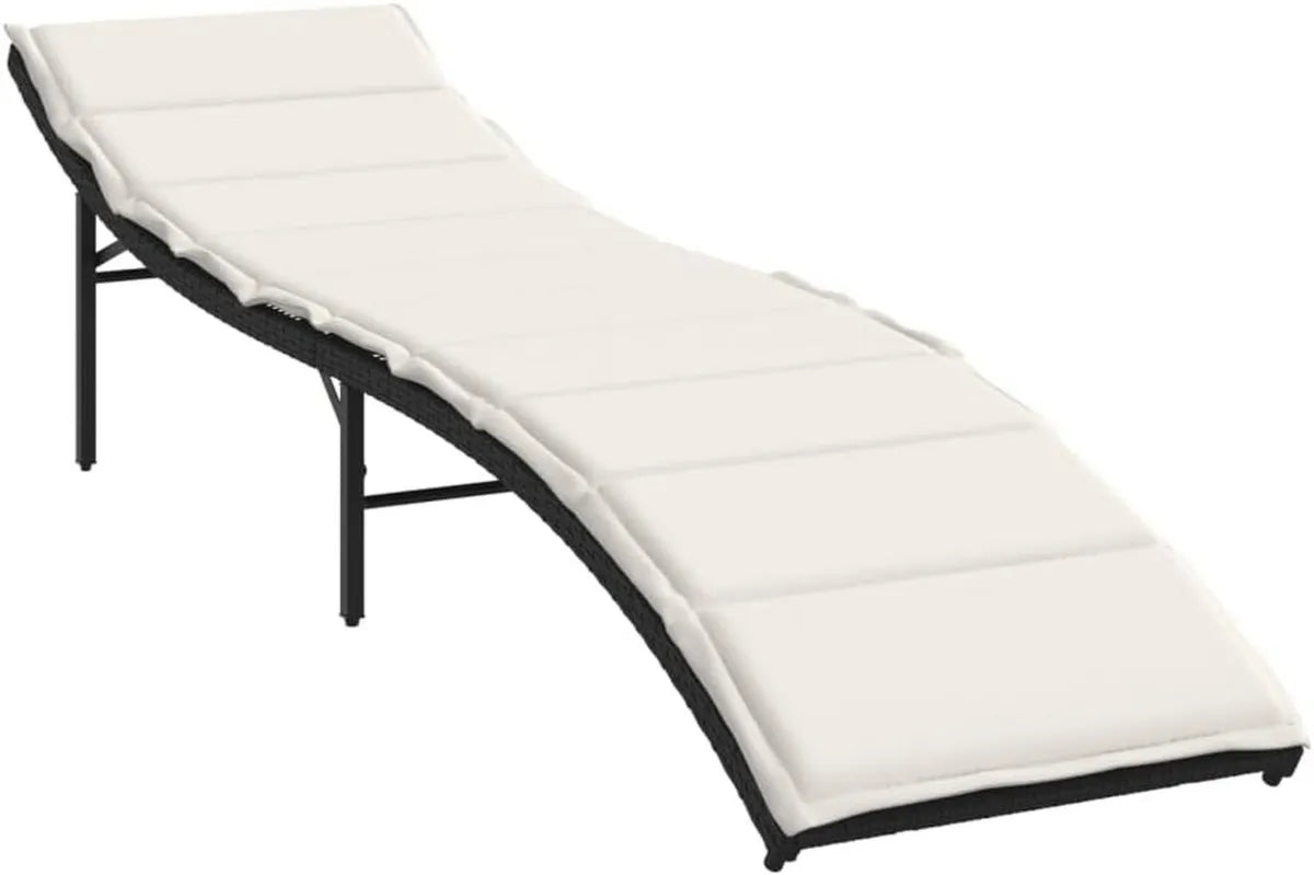 Lettino Prendisole in Polyrattan Nero con Cuscino, 55x199x50 cm - vidaXL