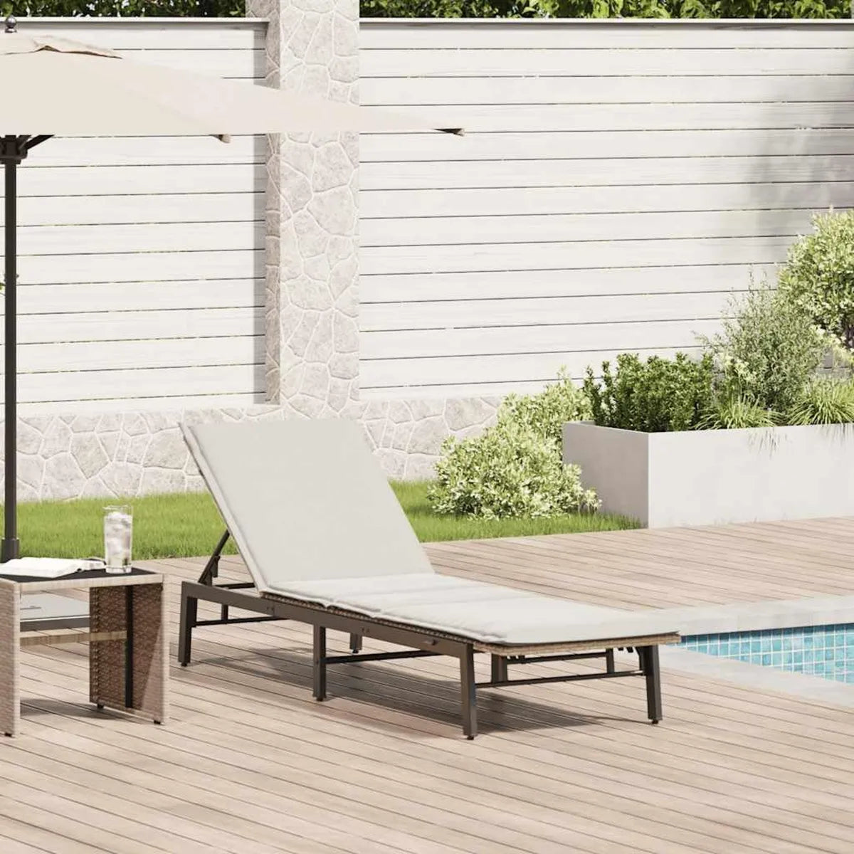 Sdraio Reclinabile in Polyrattan Beige con Cuscini per Giardino