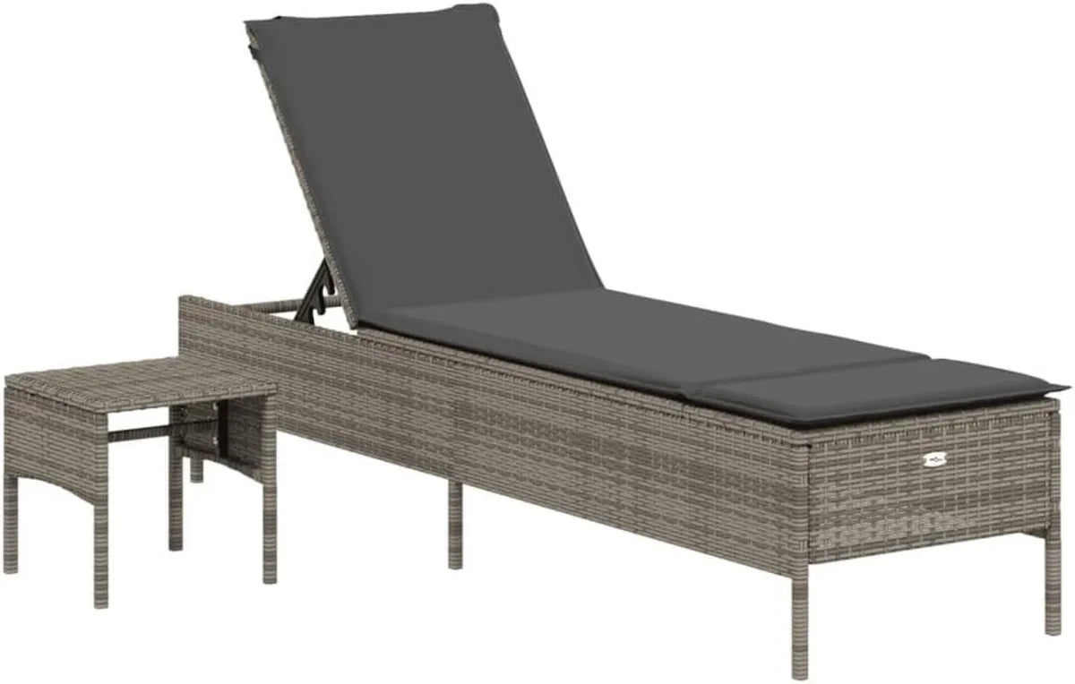 Sdraio da giardino in polyrattan grigio con schienale regolabile e cuscino rimovibile