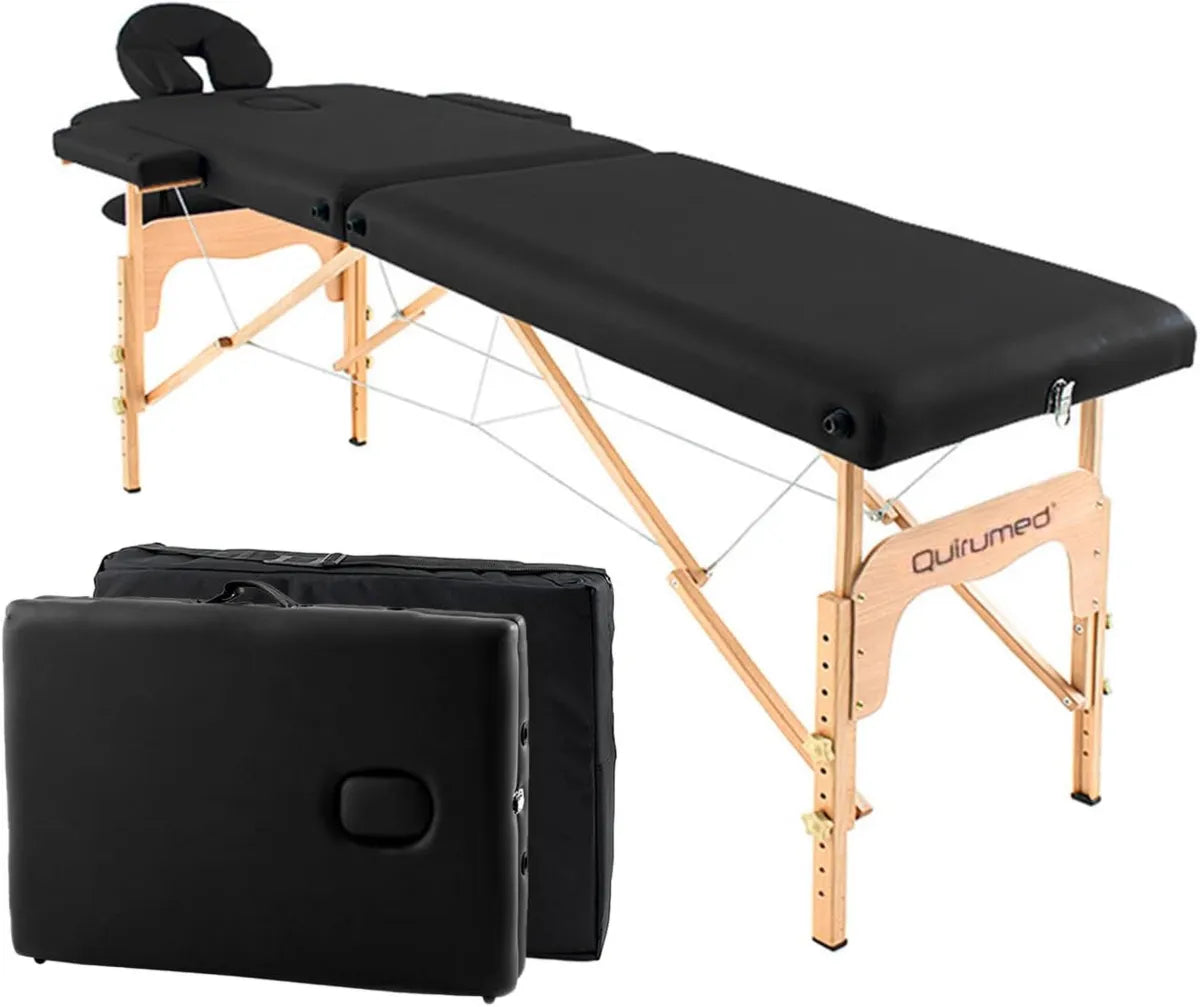 Lettino Massaggio Pieghevole in Legno Nero - Portatile, Altezza Regolabile, Fino a 120 kg