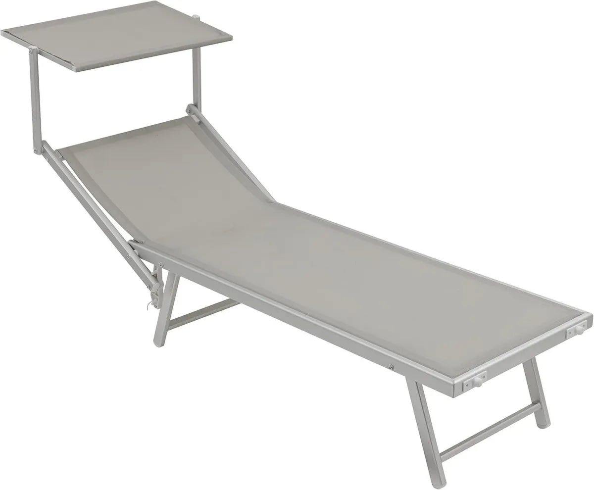 Lettino Sdraio in Alluminio con Tettuccio Parasole, Ideale per Giardino, Spiaggia e Piscina, Rivestito in Textilene Grigio 60x190x35