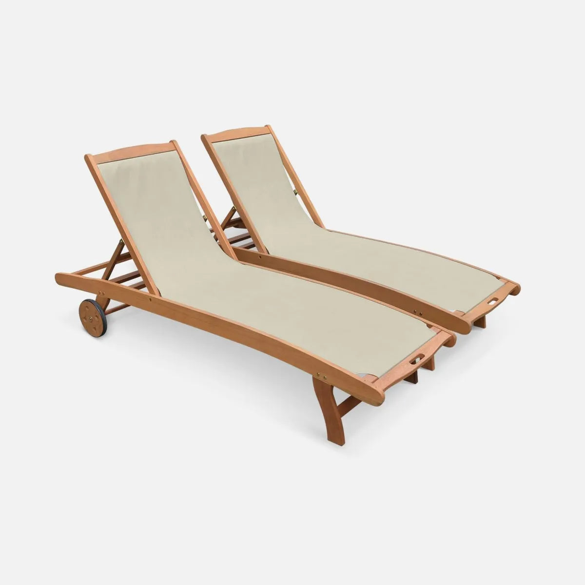 Set di 2 Sdraio in Legno Regolabili con Ruote Grigio Scuro - 196x68x91 cm