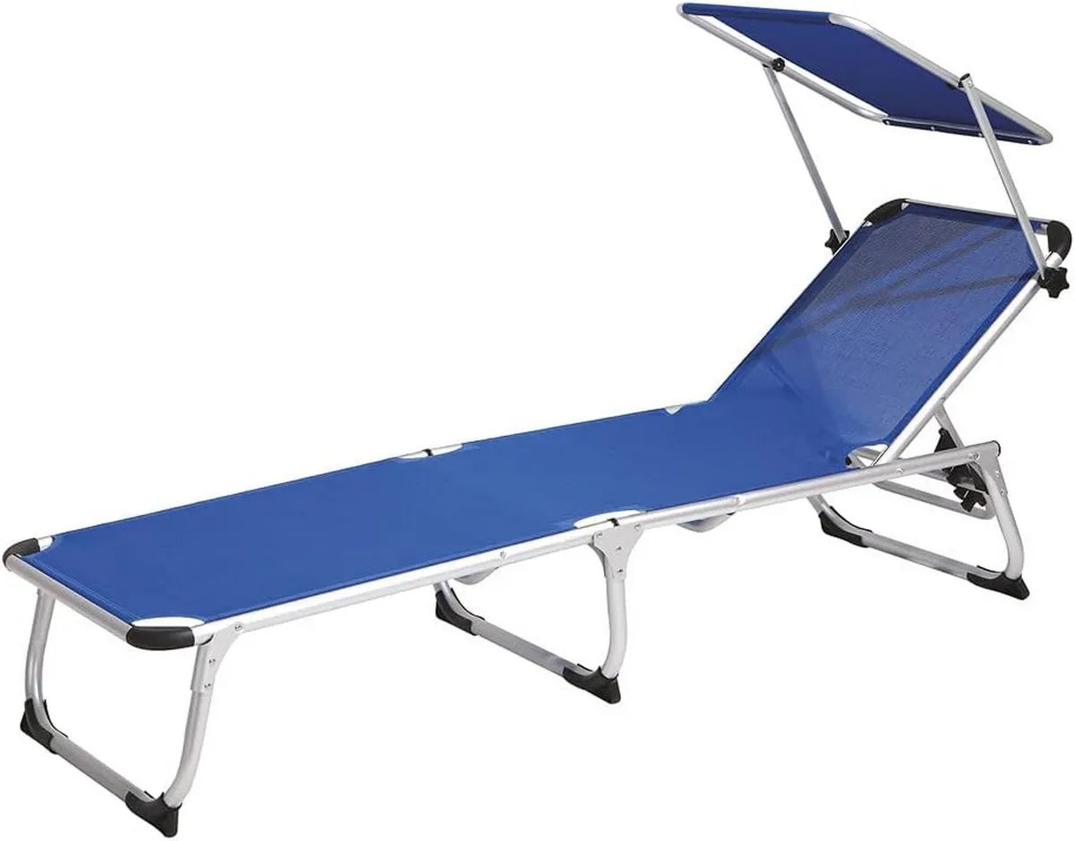 VERDELOOK Lettino Prendisole Pieghevole con Tettuccio, 187x60x30 cm, Blu, per Esterni