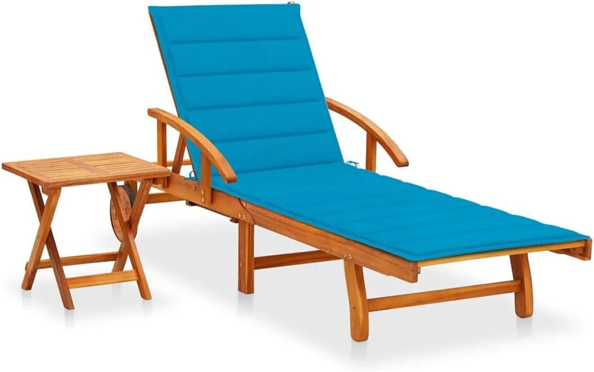 Sdraio da Spiaggia e Giardino con Parasole e Tavolino, Legno di Acacia