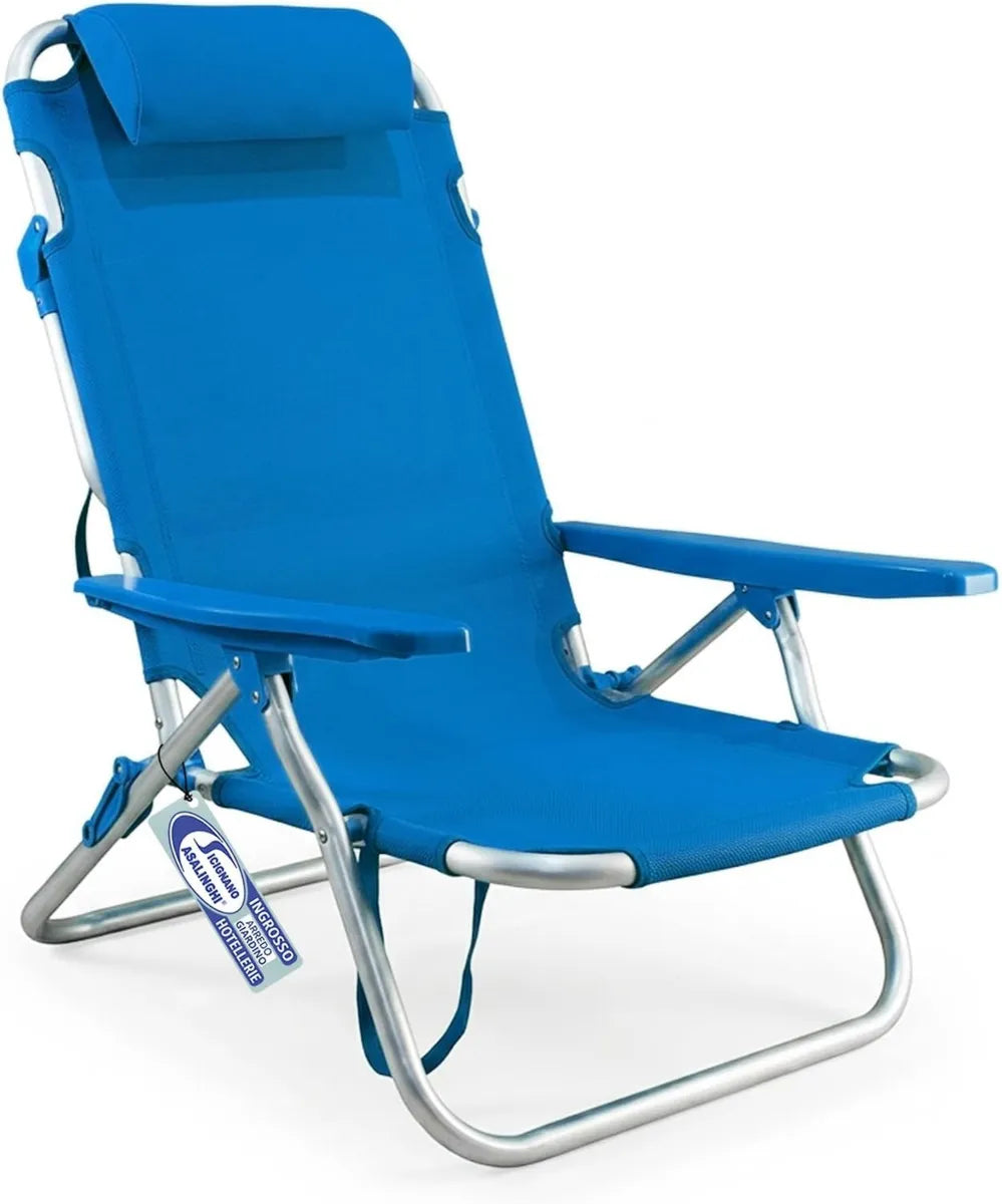 Sedia Sdraio Pieghevole in Alluminio e Texilene con Braccioli, Blu