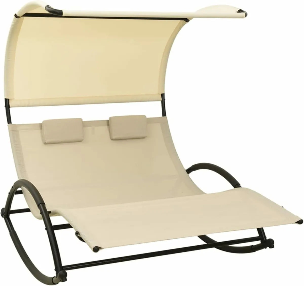 Lettino Sdraio con Baldacchino Crema per Giardino e Spiaggia