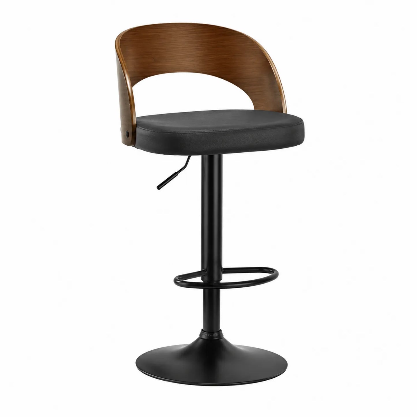 Sgabello da bar regolabile in pelle PU e legno curvato nero