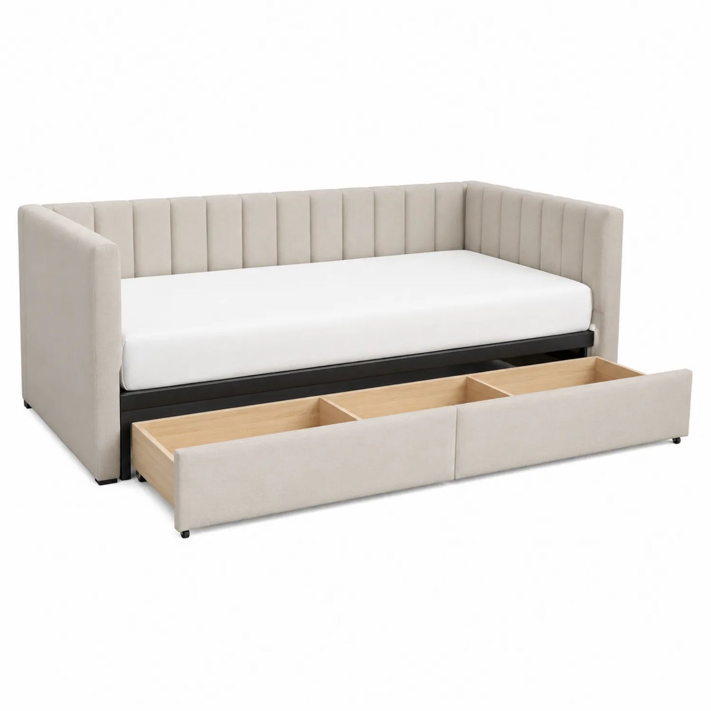 Letto Giorno con Cassetti Contenitore in Tessuto Beige