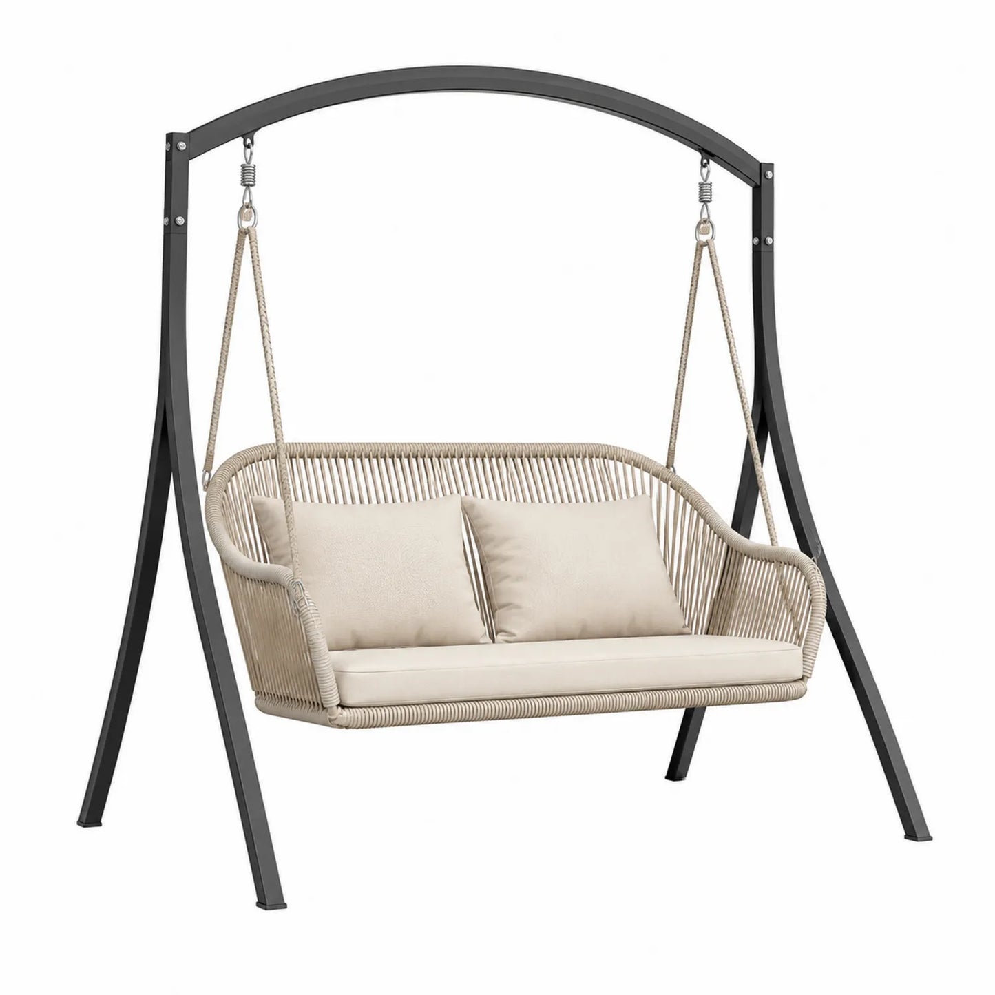 Sedia Sospesa in Acciaio e Corda Beige