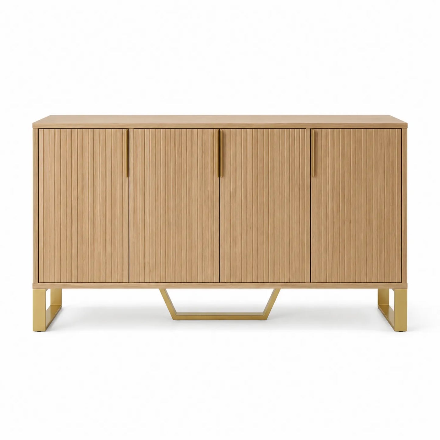 Credenza in legno di quercia e metallo con 4 ante naturale 150x80x40 cm