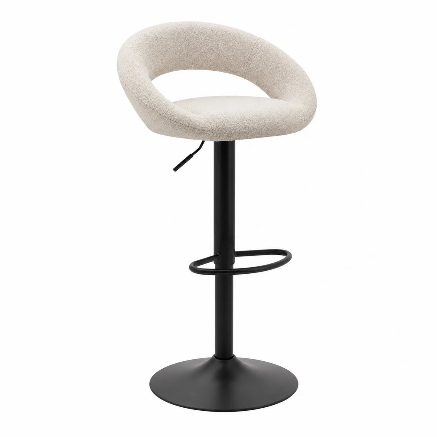 Sgabello da Bar in Tessuto Beige con Base in Metallo Nero