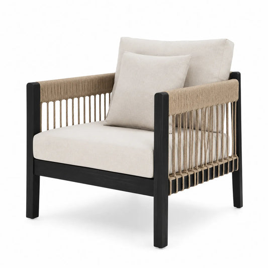 Poltrona da esterno in legno e corda colore Beige