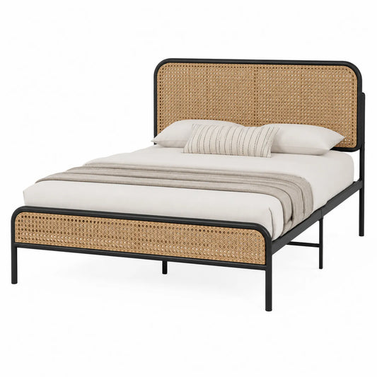 Letto matrimoniale in metallo e rattan 200x160 cm