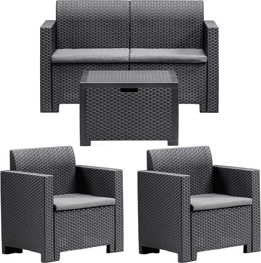 Set Divani Nebraska 2 con Tavolino, Colore Antracite, 281x155x79 cm