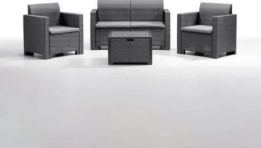 Set Arredo Giardino 4 Pezzi in Polipropilene con Tavolino e Cuscini - Elegante e Confortevole