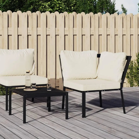 Poltrona Lounge da Giardino con Cuscini Sabbia, Acciaio Nero 76x79x76 cm, Set Modulare per Esterni