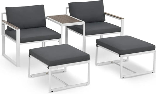 Set Mobili Giardino 5 pezzi Bari - Lounge con Tavolino e Cuscini per Esterni - Grigio