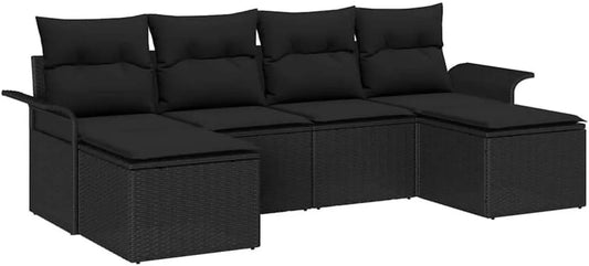 Set Divano da Giardino Modulari 6 Pezzi in Polirattan Nero, Design Rettangolare, Resistenza UV, Ideale per Esterni