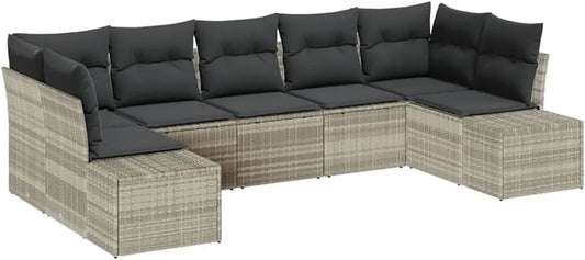Set Salotto da Giardino 7 Pezzi in Rattan Sintetico Grigio Chiaro, Resistente UV, Mobili Modulare Outdoor