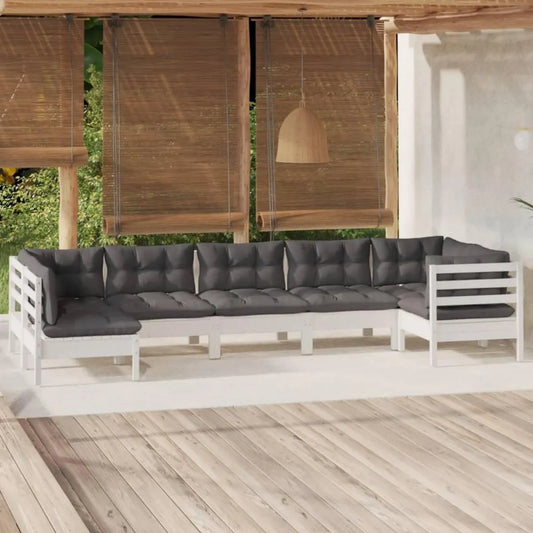Set mobili da giardino 7 pezzi in legno di pino con cuscini, perfetti per esterni e balconi