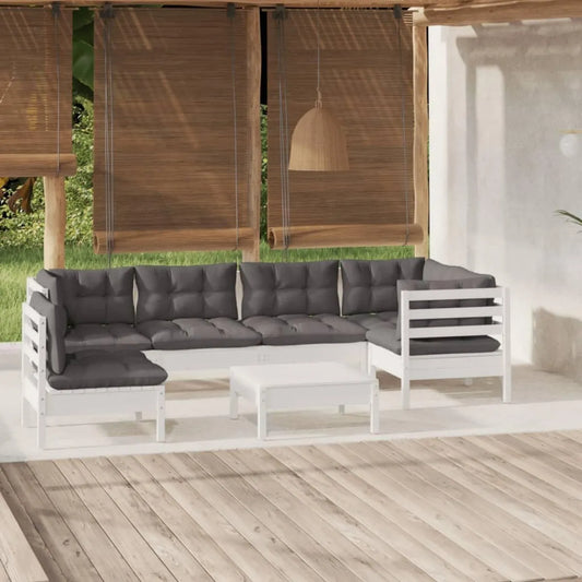 Set mobili da giardino in legno di pino, 7 pezzi con cuscini, ideale per esterni e balconi
