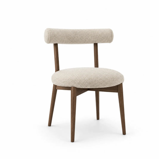Sedia in legno con seduta e schienale in tessuto beige