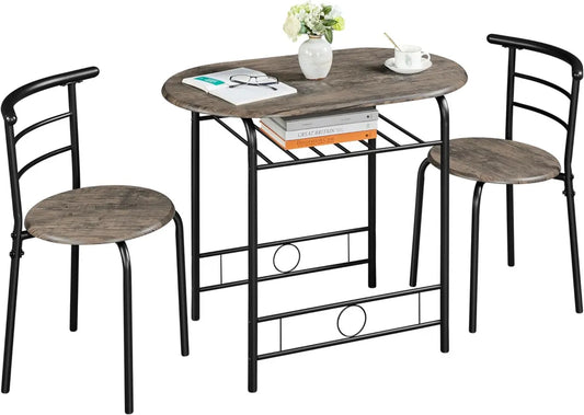 Set Pranzo Composto da Tavolo e 2 Sedie per Cucina e Balcone, Design Salvaspazio in Legno e Metallo, Adatto per 2 Persone, Sedia Resistente Fino a 136 kg, Colore Marrone