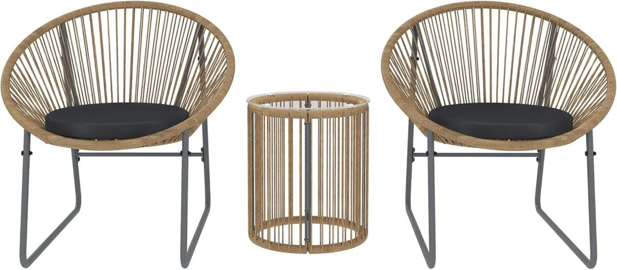 Set Mobili da Giardino 3 Pezzi in Rattan con Cuscini e Tavolino
