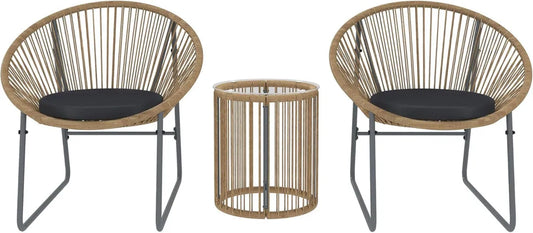 Set Mobili da Giardino 3 Pezzi in Rattan con Cuscini e Tavolino