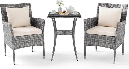 Set Divanetti da Giardino in Rattan PE con Cuscini Bianchi