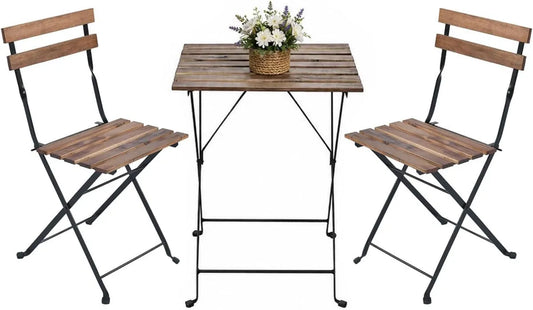 Set Bistro Brigros: Tavolo e 2 Sedie in Acacia Marrone per Giardino ed Esterno