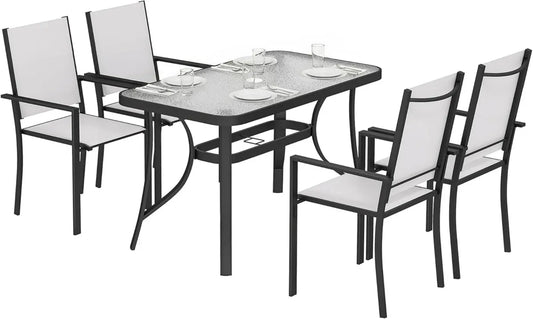 Outsunny Set Pranzo da Giardino 5 Pezzi con Sedie Impilabili e Tavolo in Vetro