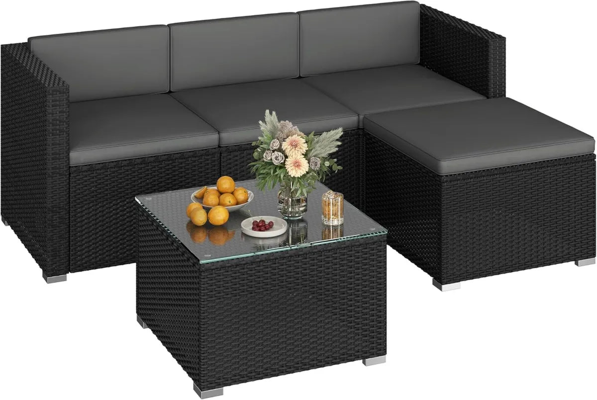 Set Mobili da Giardino in Rattan PE: Divani Modulari con Tavolo Laterale