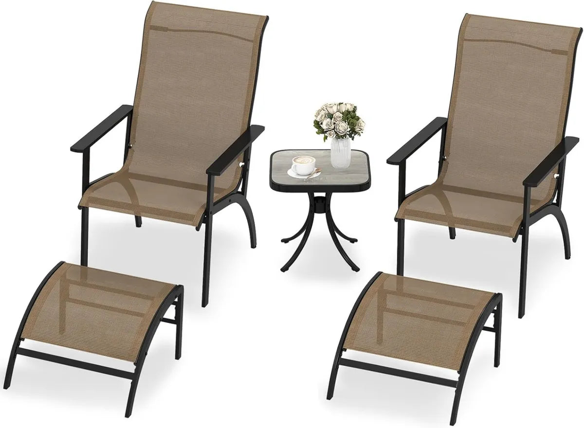 Set da Giardino 5 Pezzi con Sedie Adirondack e Poggiapiedi, Tavolo Bistrò per Terrazza e Piscina, Marrone