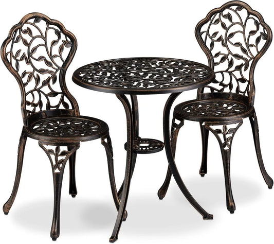 Set da Balcone in Alluminio, Tavolo e Sedie Bistrot Bronzo, 3 Pezzi