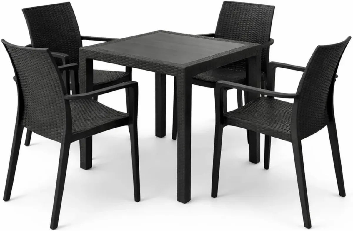 Set da Giardino in Rattan Antracite con Tavolo e Sedie