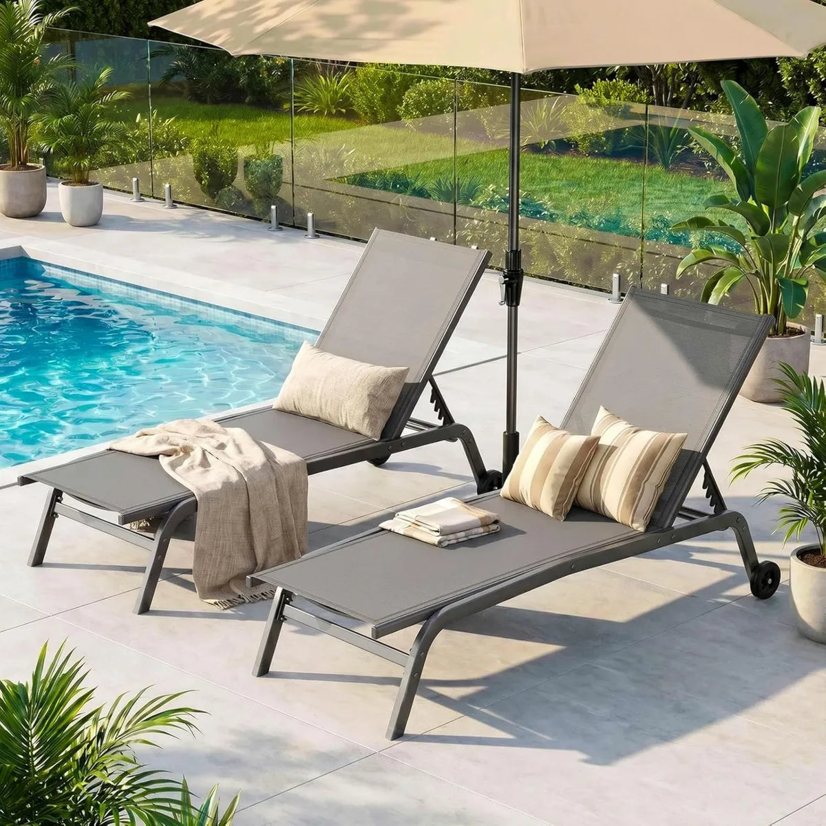 Lettini da Giardino in Resina con Schienale Regolabile, Set di 2, Grigio