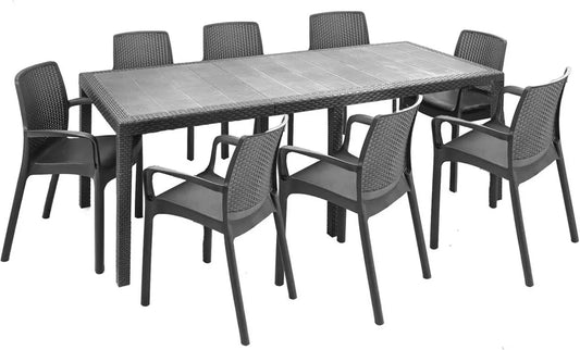 Set Arredamento da Esterno Manarola, Tavolo Allungabile e 8 Sedie Antracite, Made in Italy