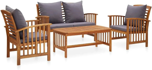 Set Salotto da Giardino 4 Pezzi con Cuscini in Legno di Acacia