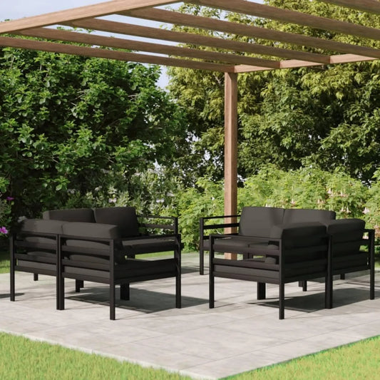 Set da Giardino in Alluminio Antracite con Cuscini, 8 Pezzi per Terrazza, Balcone e Giardino