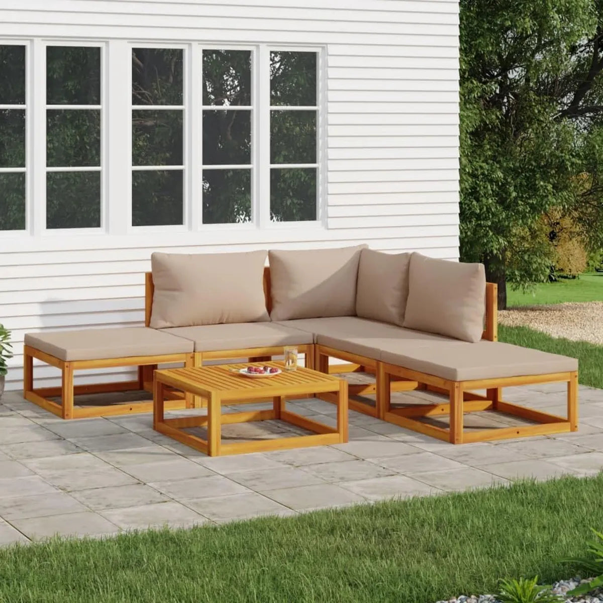 Set mobili da giardino 6 pezzi con cuscini tortora per esterni