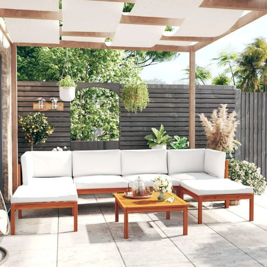 Set di mobili da giardino in legno massello, design modulare, cuscini inclusi