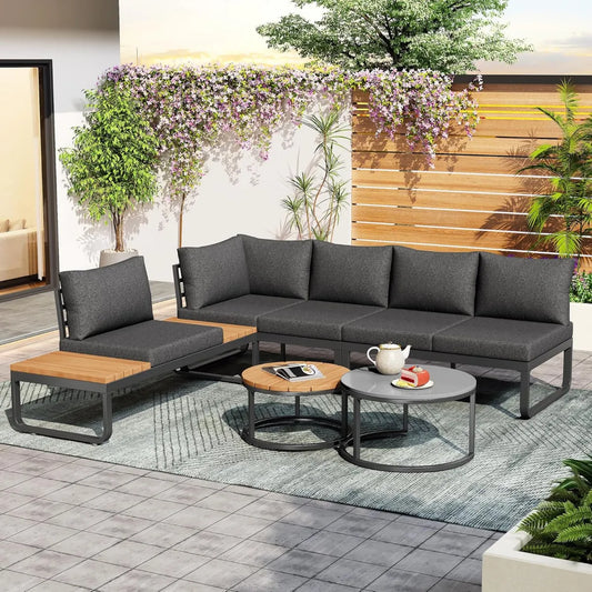 Set Mobili da Giardino per 4-5 Persone con Divano e Tavolini Impilabili