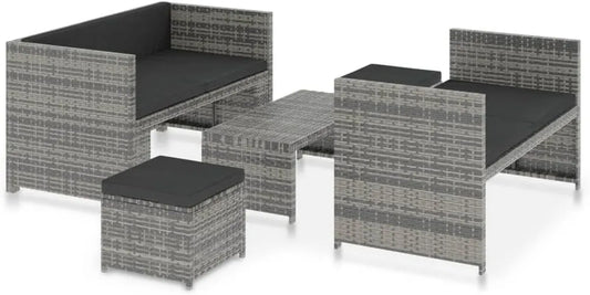 Arredo da Giardino in Polyrattan Grigio con Cuscini - Perfetto per Terrazze e Balconi