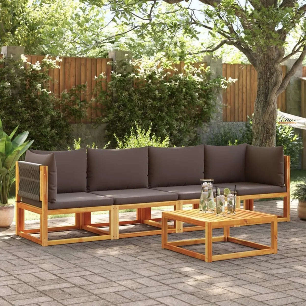 Set di mobili da giardino in legno di acacia con 6 divani e cuscini